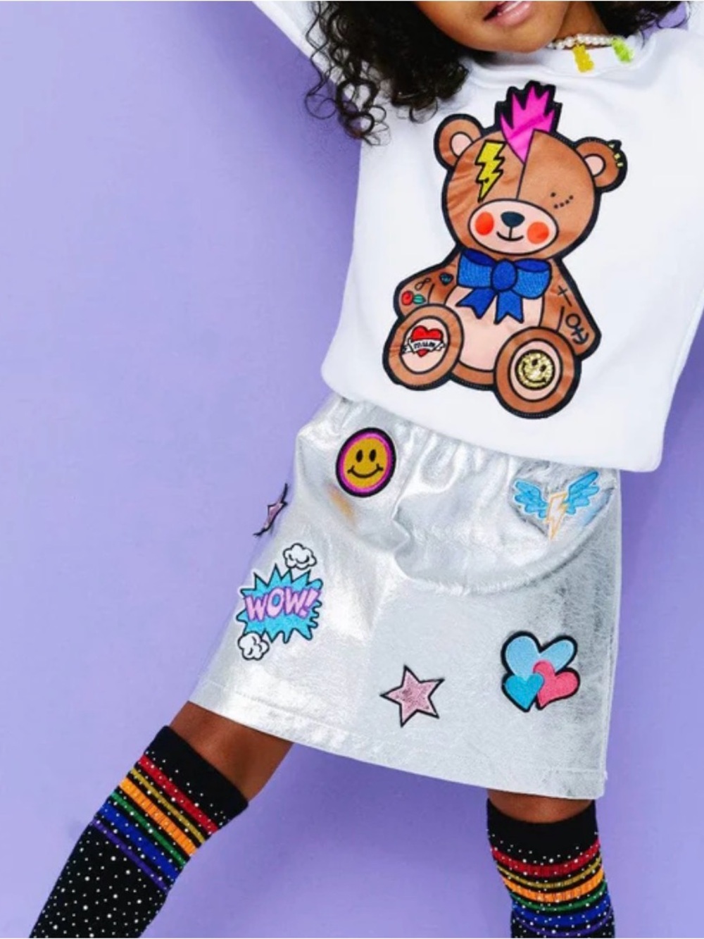 Lola + The Boys Silver Patch Mini Skirt - metallic, built in shorts, 2T